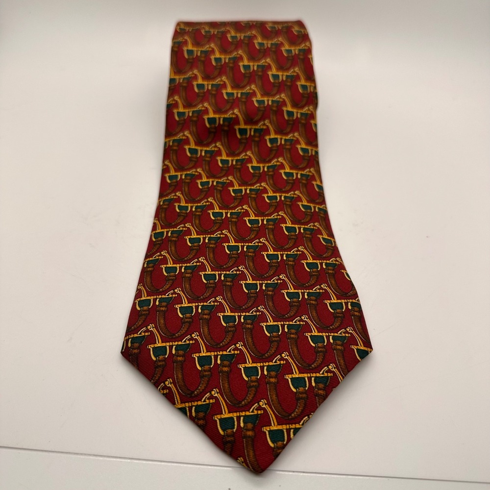Brooks Brothers Silk Neck Tie Burgundy Green Gold Horse Bit Buckle Pattern